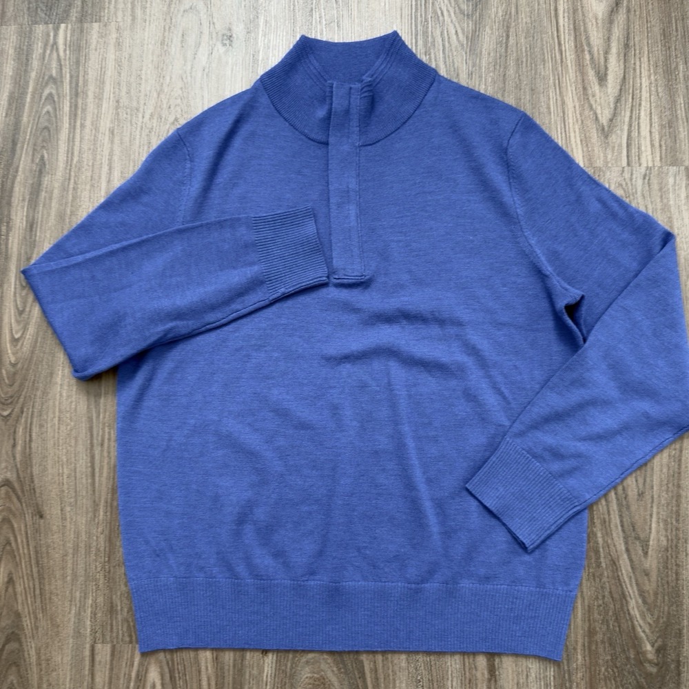 Banana Republic 1/4 Zip Sweater Blue Men's Xl Extra Fine Merino Wool - Picture 2 of 8